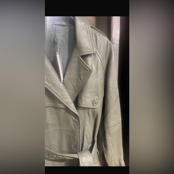 2nd day gray with green undertones leather Trench Coat - Picture 3 of 10